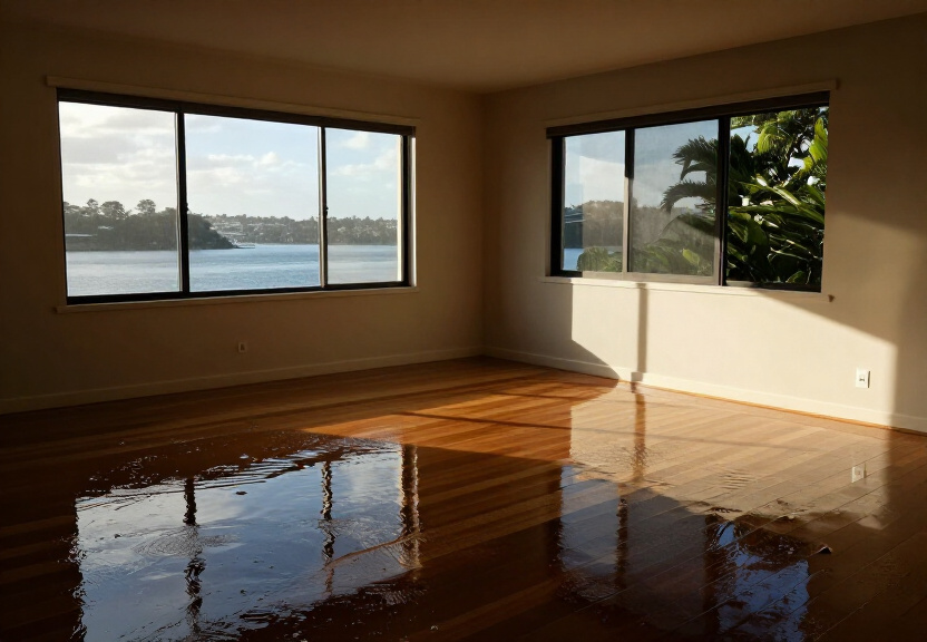 Flooded living room in a Hornsby home before restoration