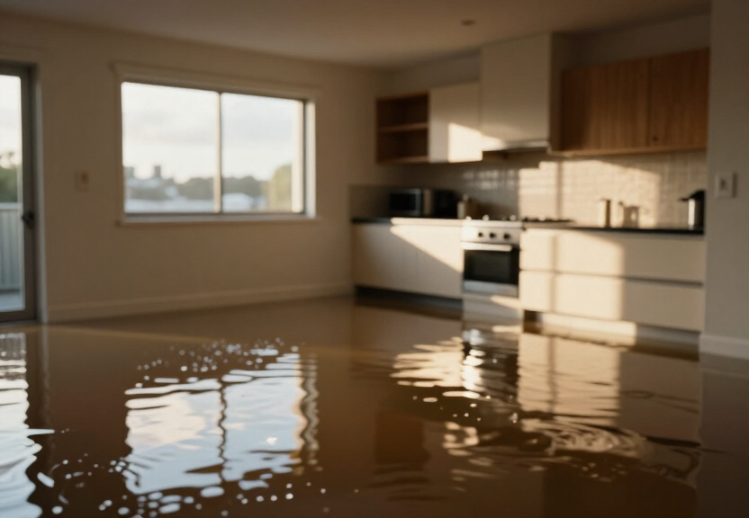 Flooded basement in a Hornsby property before drying